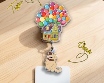 Disney Up Badge Reel, Adventure is Out There Retractable ID Holder, Carl and Ellie Nurse Badge Clip, Pediatric Teacher Gift JCR230-03