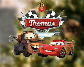 Personalized Disney Cars Christmas Ornament, Lightning McQueen Xmas Ornament, Christmas Tree Decor, Xmas Holiday Ornament CZIU04