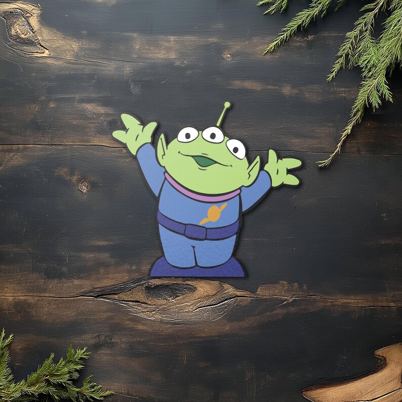 May include: A green alien character with three eyes, wearing a blue jumpsuit with a yellow emblem. The character has its arms raised in a welcoming gesture. The image is a cartoon-style illustration.