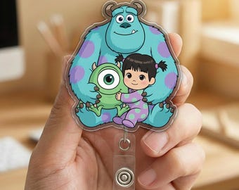 Mike Wazowski Sulley Disney Monsters Inc Badge Reel, Disney Retractable ID Holder, Cute Name Badge for Nurse Teacher, Work Gift  G6G313