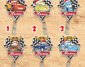 Porta credencial retráctil de Cars de Disney, Rayo McQueen, Mater, Sally Carrera, Doc Hudson, Springs Rust-eze Cars Driver JCR222