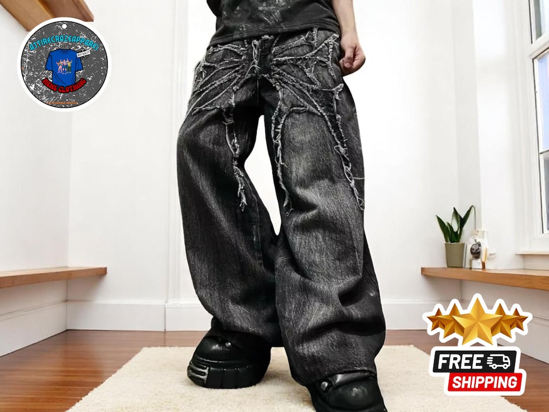 パンツ archive crashed spider denim pants y2k Amazon.com: Y2K Jeans Men's Hip Hop Vintage Jeans Gothic