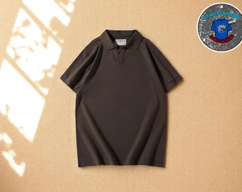 Camisa polo masculina de algodão: camiseta de verão de manga curta