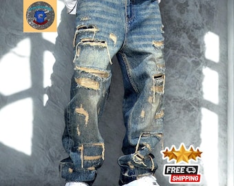 Zerrissene Baggy-Denim-Jeans