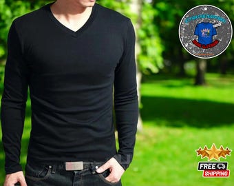 Men&#39;s Slim Fit Long Sleeve | Soft Stretch Crewneck & V-Neck Shirt | Casual Layering Top for Spring and Fall | Lightweight Basic Tee