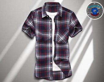 Men’s Casual Slim Fit Shirt | Plaid Short Sleeve | Designer Office Top | Trendy Social Relaxed wear| Summer Lightweight Shirtwear