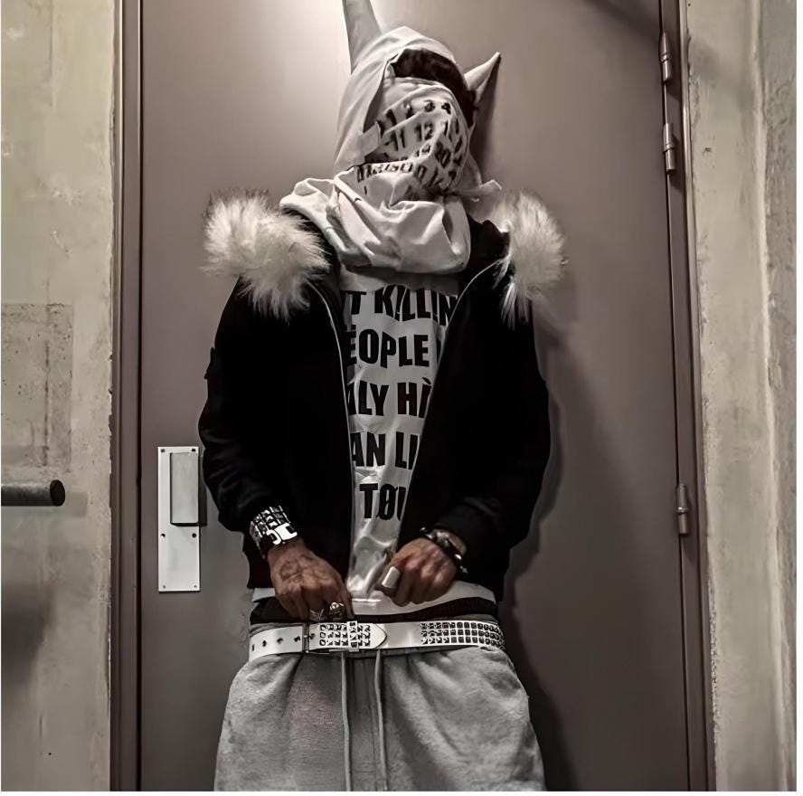 Y2K Fur Hood Zip up Hoodie Oversized Jacket Opium Style Grunge