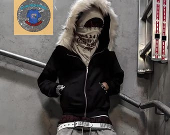 Y2K bontcapuchon met ritssluiting en capuchon oversized jas opiumstijl grunge streetwear jas
