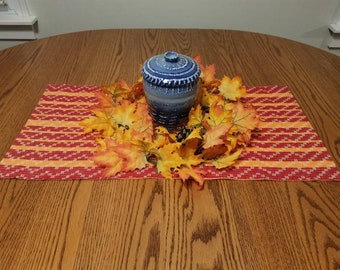 Handwoven Table Runner in Red and Orange