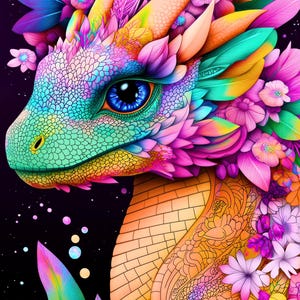 Blumen Kreuzstich Muster - Petalmaw Fantasy Chart - 230x300 Regenbogen PDF - 123 Color DMC - Kein Rückstich - Instant Download