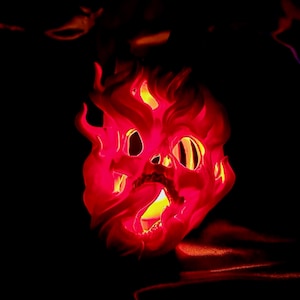 Flame Skull Candle Holder in Orange and Yellow • Gothic Horror Flameless LED Lantern with Timer • 3D Printed Skull Collector Decor Gift