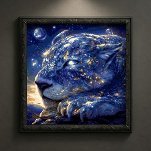 Netherveil Cross Stitch Pattern - Cosmic Lioness Art - Fantasy Cross Stitch - Mystical Big Cat Pattern - Digital Download