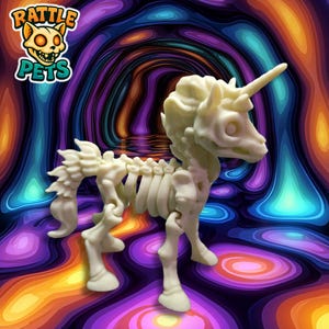 Wispyr the Skeleton Unicorn – Poseable Bone Figurine – Creepy Cute Fantasy Oddity – Wispyr the Rattle Pet