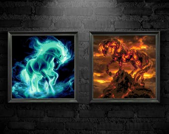 Fantasy Horse Cross Stitch Patterns: Ember Soul & Voidspur (PDF Download Set, DMC Charts