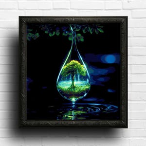 Tree in Waterdrop Cross Stitch Pattern – Soulroot – Fantasy Nature Art – 300x300 Chart – No Backstitch – Mystical Forest PDF Pattern