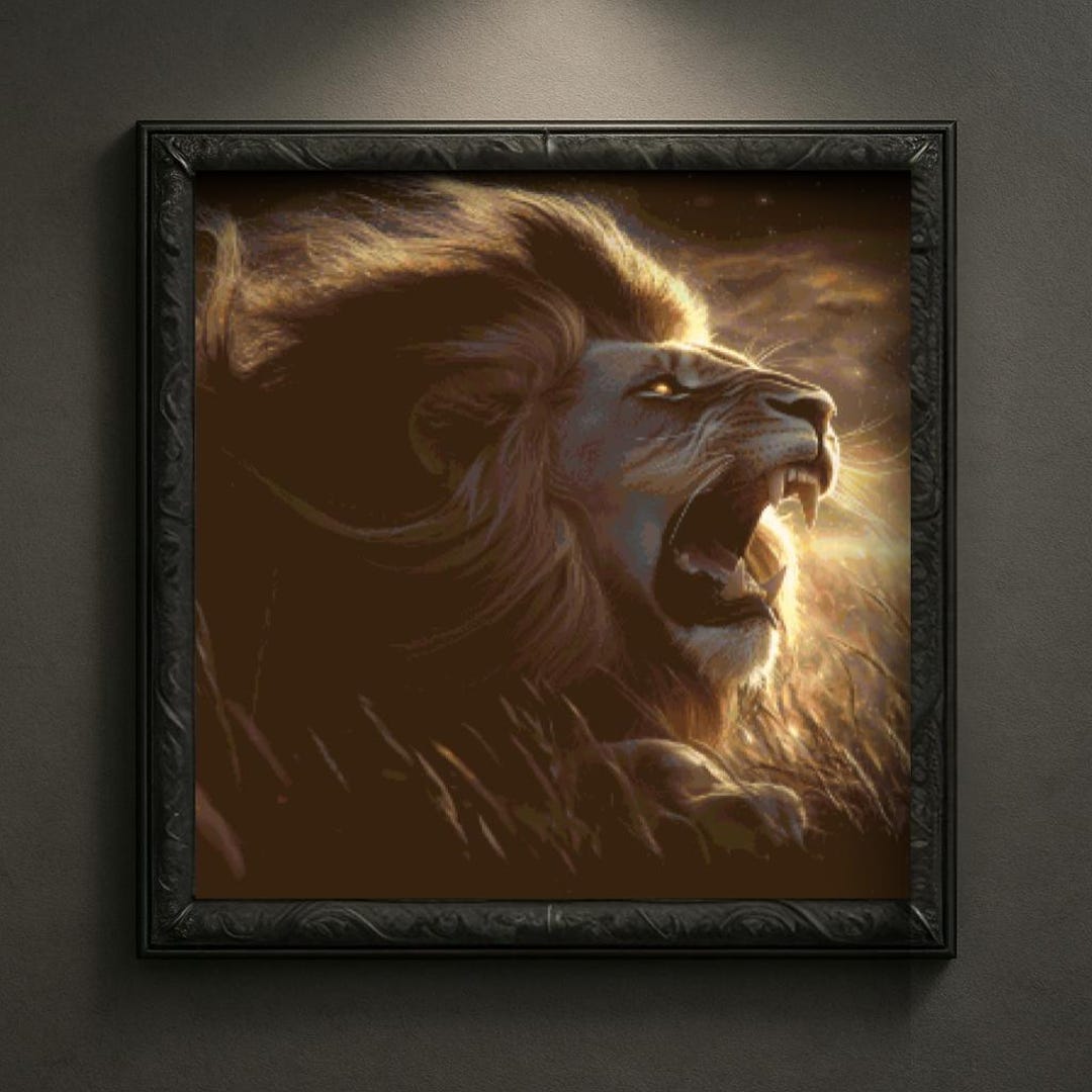 Mythic Lion Cross Stitch Pattern: Roaring Beast Embroidery