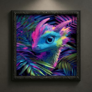 Prismflare Cross Stitch Pattern - Neon Fantasy Dragon - Colorful Jungle Creature Art - Vivid Cross Stitch - Digital Download