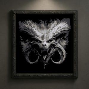 "Dark Fantasy Kreuzstich Muster - ""Abyssal Sovereign"" Schattenkreatur PDF - Eldritch Monster Stickdatei."