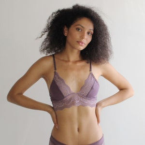 Lace Bralette, Mesh Lingerie, Sheer Bra, Handmade in the USA,  Various Sizes, Black and Lavender