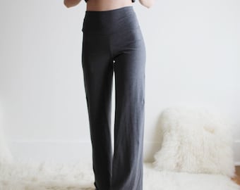 Organic Cotton Pants, Womens Pants, Palazzo Pants, Wide Leg Pants, High Waist Pants, Ready to Ship, Various Sizes, Charcoal Gray