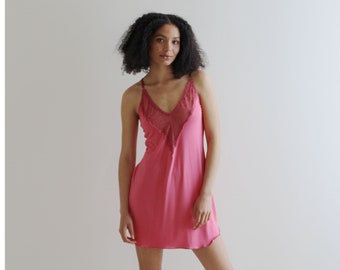 Bamboo Nightgown Chemise with Lace Trim, Natural Lingerie, Bamboo Slip, Made to Order, Made in the USA