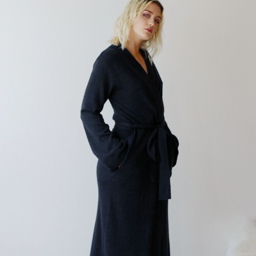 Long Wool Robe With Pockets Merino Wool Robe in Full Length Etsy