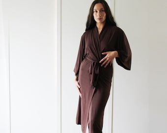 Womens Kimono Robe, Midi Length Bamboo Robe with Kimono Sleeve, Bamboo Pajamas, made to order, made in the USA