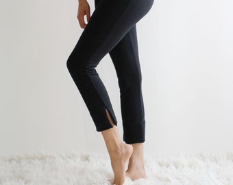 Organic Cotton Leggings, Black Leggings, Cropped Leggings, Organic Clothing, High Waisted Pants, Womens Leggings,  Made to Order