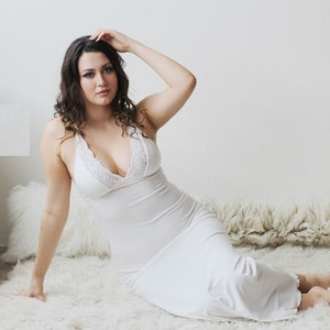 Long Bamboo Nightgown, Womens Bridal Lingerie, Lace Nightgown, Cathedral bamboo sleepwear range -  - size Small