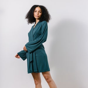 Short Bamboo Robe for Women with long sleeves - Cathedral Bamboo Sleepwear and Pajama range - Ready to Ship, Various Sizes, Forest Green