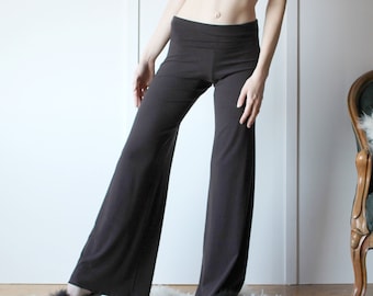 Organic Cotton Lounge Pants, Tencel Sleepwear, Foldover Palazzo Pants, Yoga Pants, Made to Order, Made in the USA, Handmade