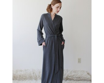 Made to Order Womens Long Robe with pockets in Tencel and Organic Cotton Stretch French Terry