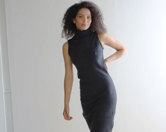 Merino Wool Turtleneck Dress, 100% Wool sweater knit, Sleeveless Mock Neck dress, Made to Order, Made in the USA