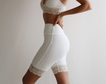 Organic Cotton Biker Shorts, Lingerie Shorts, Organic Underwear, Lace Bloomers, Organic Sleepwear, Natural Pajamas,