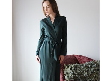long wool robe in double knit fine stretch jersey - HEARTH - made to order