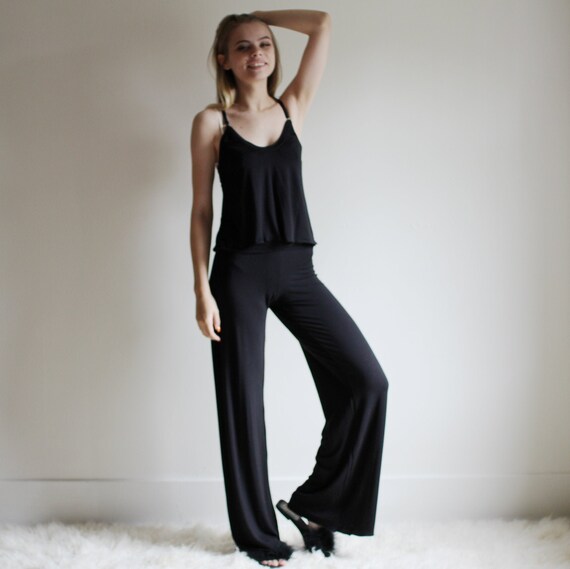 Bamboo Pajama Set Wide Leg Pants Womens 
