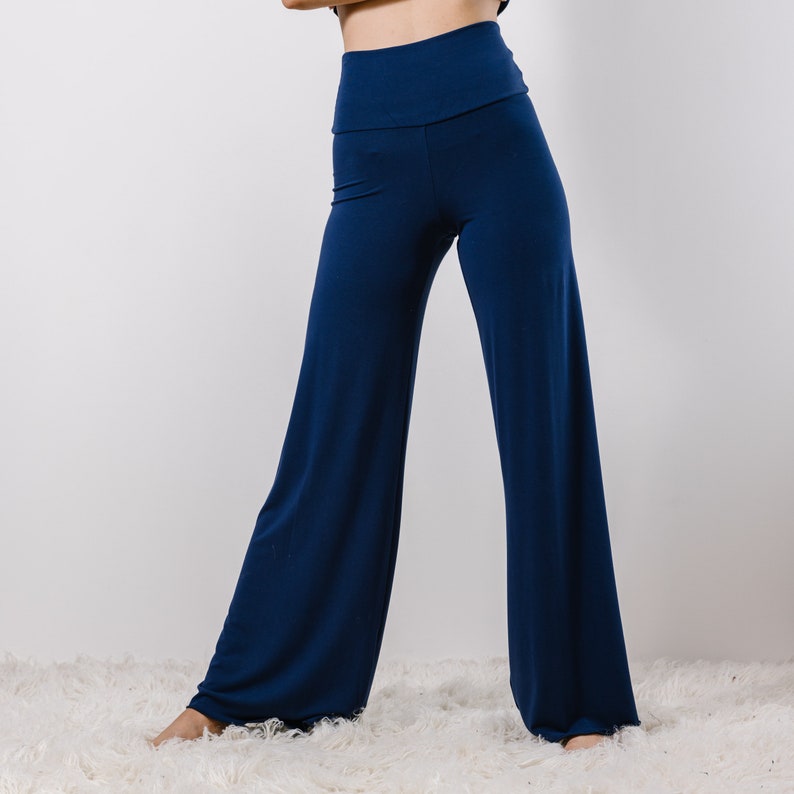 Wide Leg lounge pants with a Foldover Waist, Low Rise, High waisted pajama pants, Palazzo pants, Bamboo pajamas, yoga pants, made to order image 2