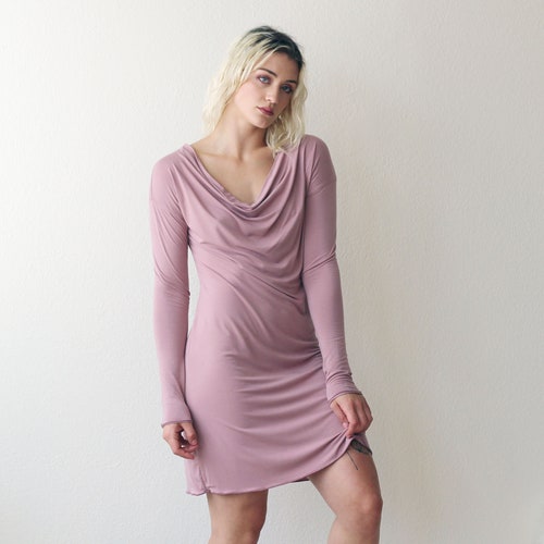 Womens Draped Neck Bamboo Dress, Womens Nightgown, Midi Dress, shops Loungewear, Bamboo Sleepwear, Made To Order