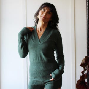 Merino Wool Womens Sweater, Cropped V Neck Sweater with Long Sleeves, 100% Merino Wool,  Warm Sweater, Made in the USA