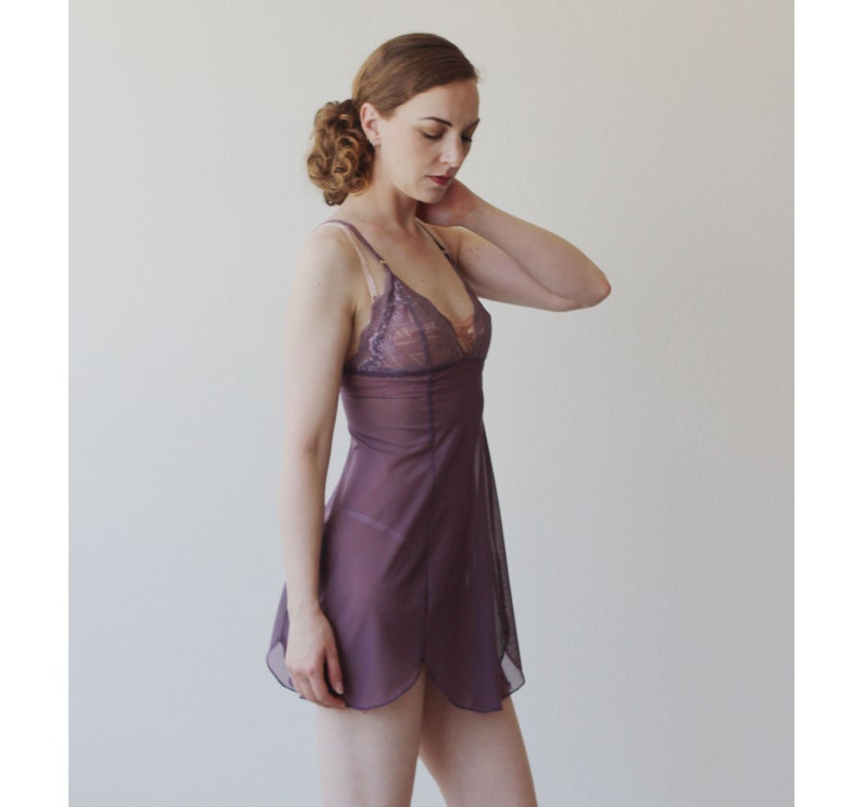 Sheer mesh nightgown slip with lace cups and scalloped hemline, Made to Order image 6