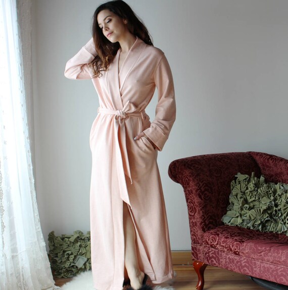 long plush robe with pockets in cotton french terry WAFFY Etsy