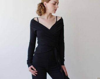 Cropped Wrap Sweater, Sweater Shrug in Tencel and Organic Cotton Stretch French Terry, Made to Order