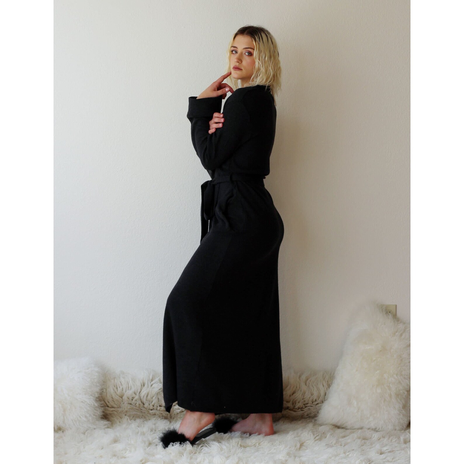 Long Wool Robe With Pockets Merino Wool Robe in Full Length Etsy