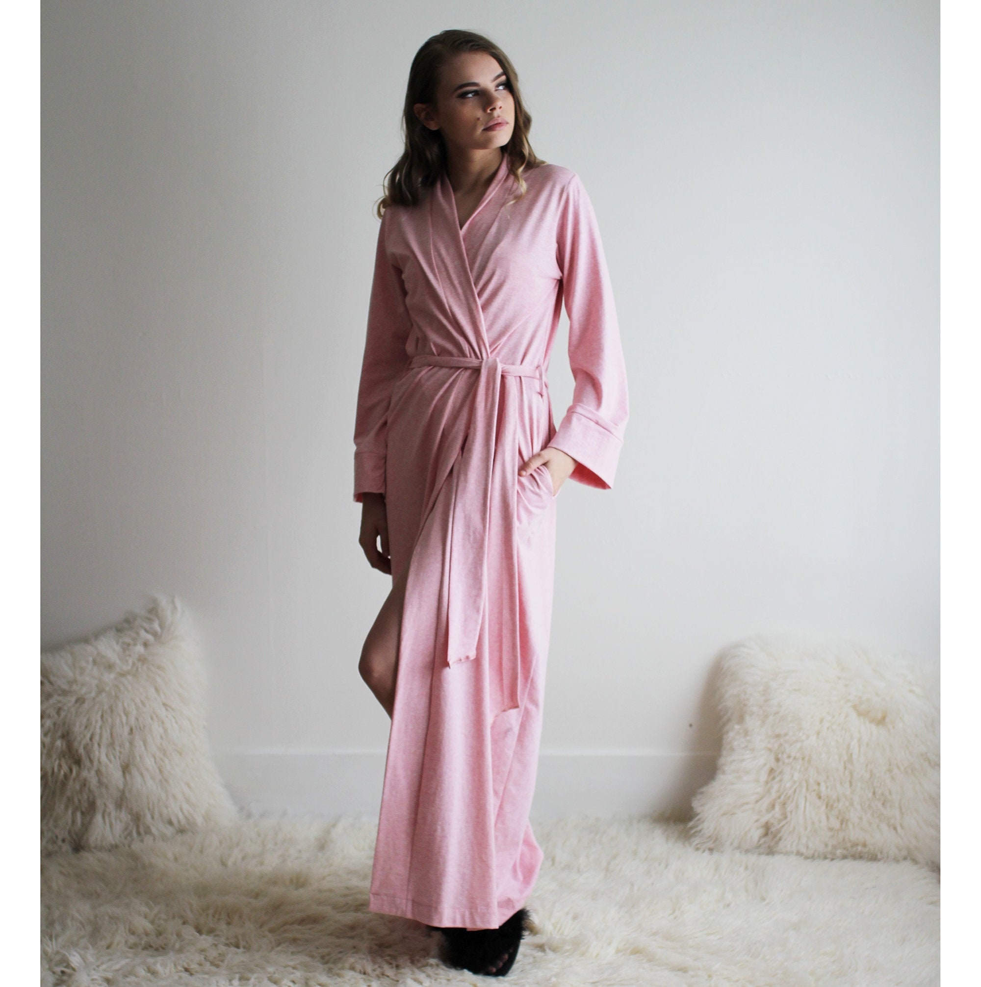 Made to Order Womens Long Robe with pockets in Tencel and Organic Cotton Stretch French Terry