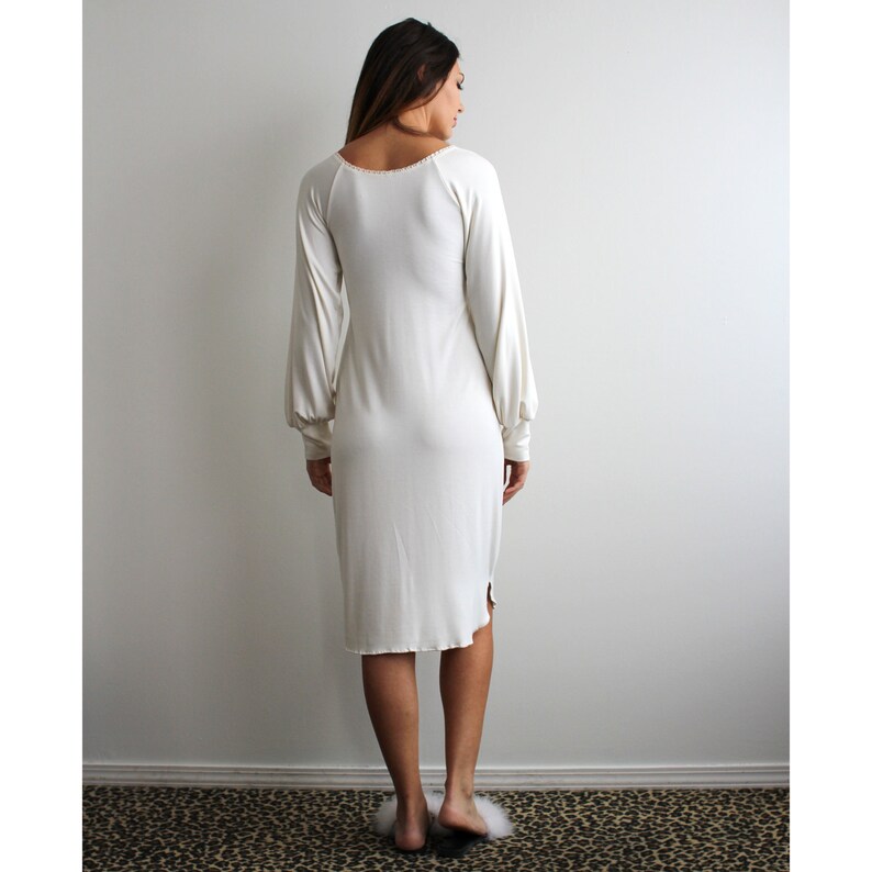 Womens bamboo nightgown with long sleeves and lace trim Etsy