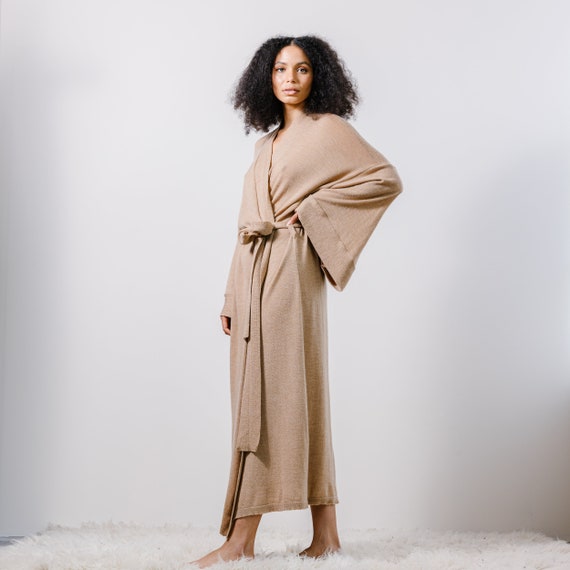 Midi Wool Kimono Robe 100% Merino Wool 