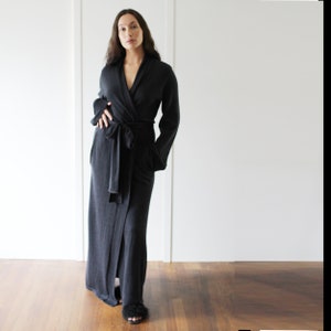 Womens Long Wool Robe with Pockets, Merino Wool Robe in Full Length, Made to Order, Handmade in the USA