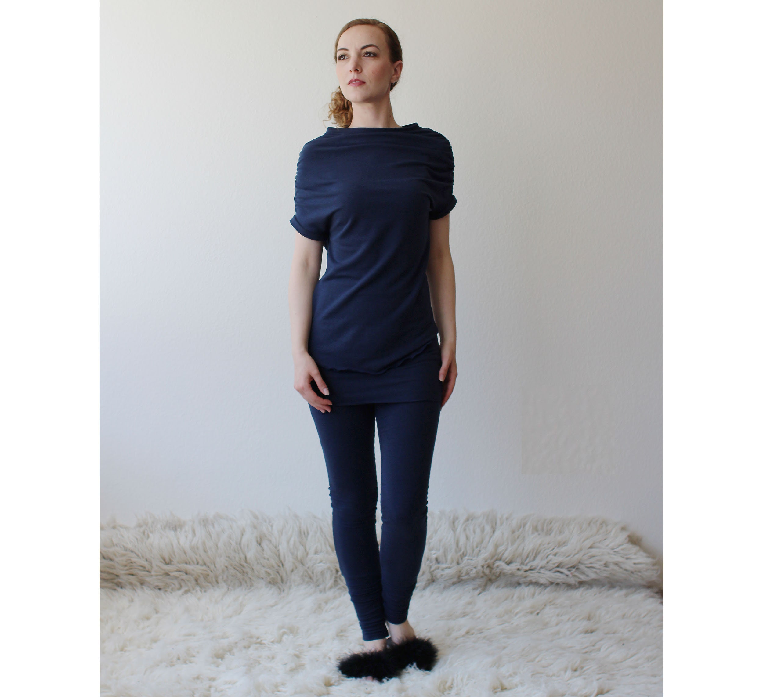 Skirted Leggings With Long Cuff in Tencel and Organic Cotton Stretch French  Terry, Ready to Ship, Various Sizes, Charcoal Grey, Navy 