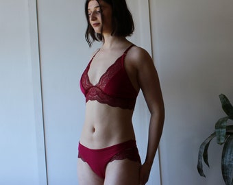 Tencel Organic Cotton Lingerie Set with Lace Trim, Organic Underwear, Natural Sleepwear, Made to Order, Made in the USA