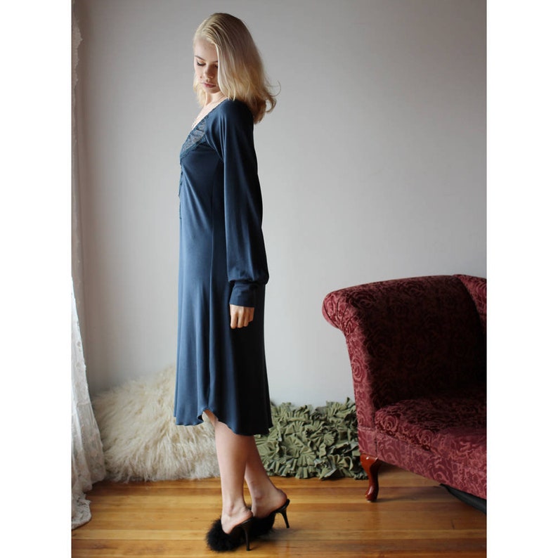 Long Bamboo Nightgown With Sleeves and Lace Trim Etsy